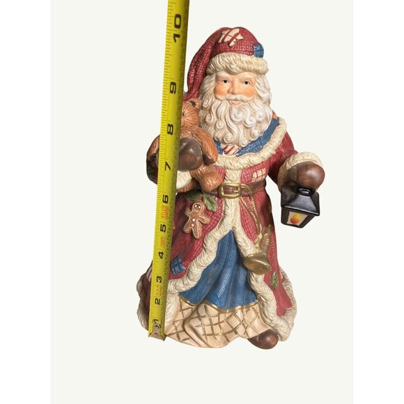 Porcelain Santa Claus Musical Figurine 11" Holding Bear & Lantern Vintage - Picture 4 of 13